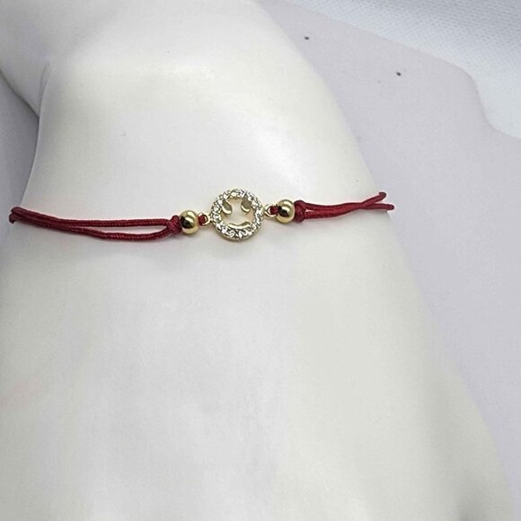 Sterling SIlver 925 Smile Face Design With Red String Bracelet - Picture 3 of 4